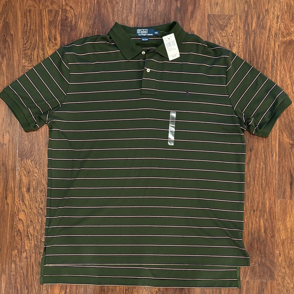 Polo by Ralph Lauren Green Polo with Thin Pink Stripes